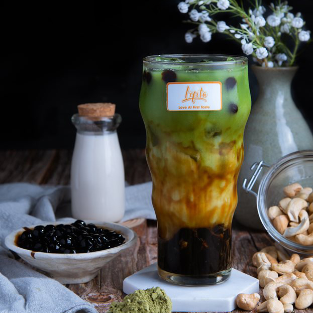 Sữa hạt điều matcha trân châu đường đen