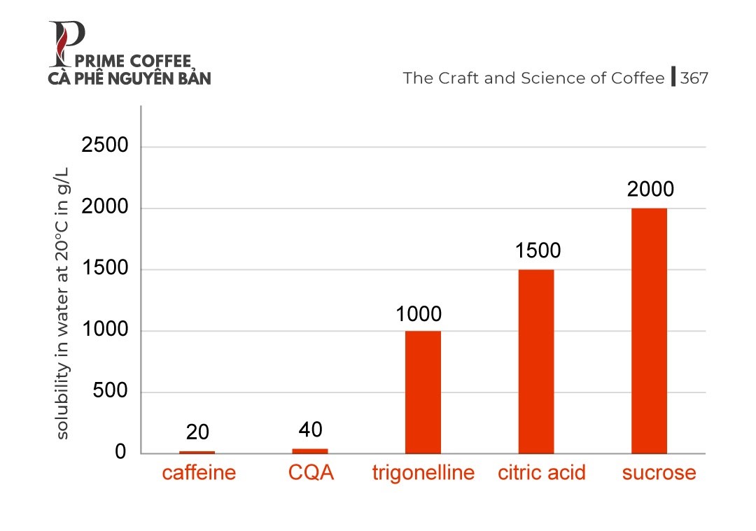 Độ hòa tan của các hợp chất cà phê chính trong nước ở nhiệt độ phòng. CQA, axit caffeoyl quinic
