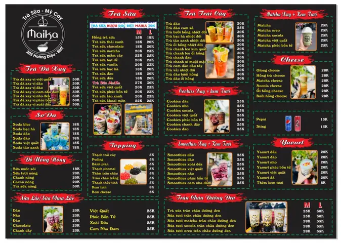 Menu Trà Sữa Thân Bmt