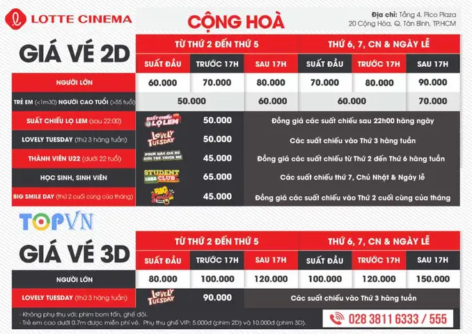Giá Vé Lotte Cinema Cộng Hoà