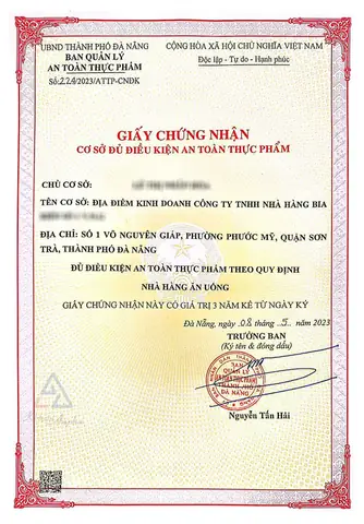 Giấy Chứng Nhận An Toàn Thực Phẩm