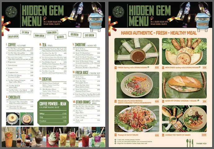 Hidden Gem Cafe Hanoi Menu