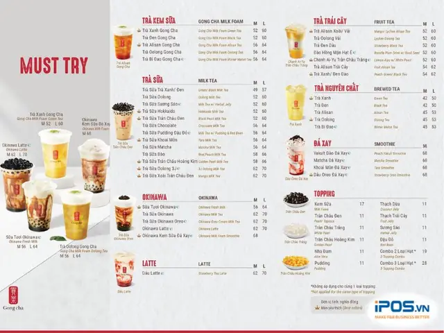 Menu Gong Cha Việt Nam