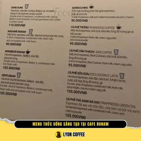 Menu Runam Bistro Đồng Khởi