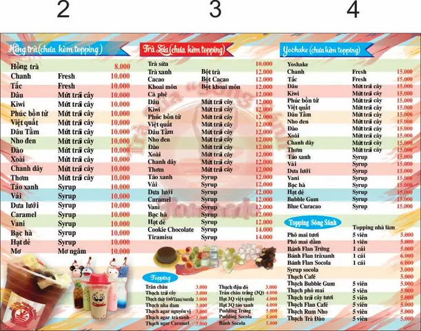 Menu Trà Sữa Sóng Sánh