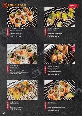 Nhân Sushi Kim Mã Menu