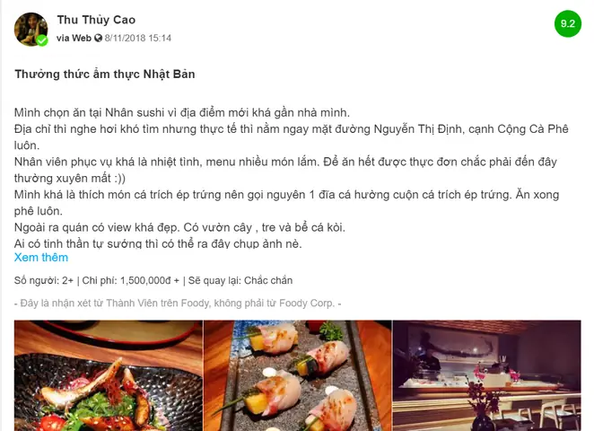 Nhân Sushi Nguyễn Thị Định Menu