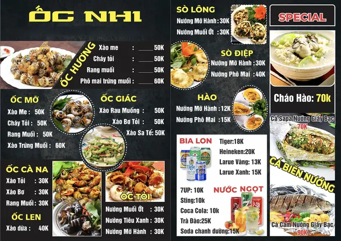 Thực Đơn Quán Ốc Vỉa Hè