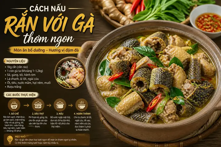 Cách Nấu Rắn Với Gà