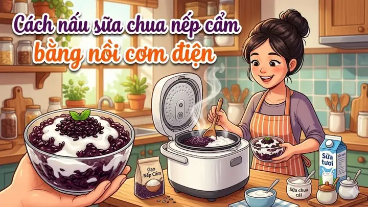 Cách Nấu Sữa Chua Nếp Cẩm Bằng Nồi Cơm Điện