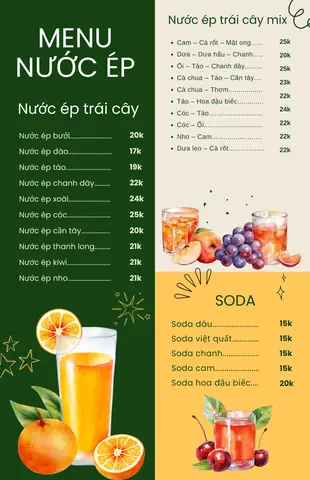 Menu Nước Ép Trái Cây