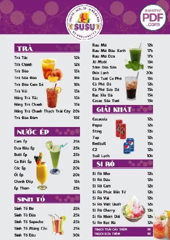 Menu Sinh Tố Nước Ép