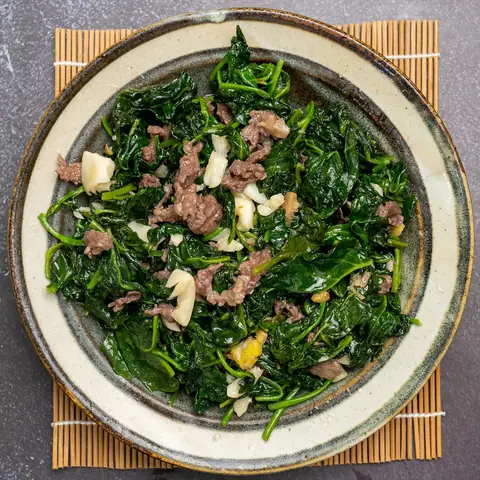 Mồng Tơi Xào Thịt Bò
